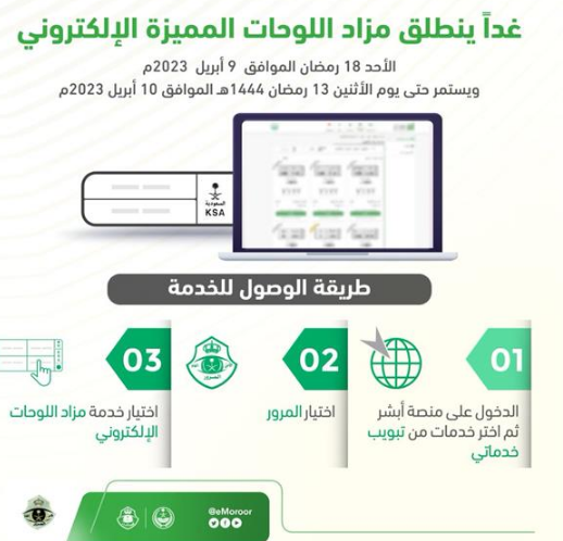 إدارة مرور السعودية تعلن عن موعد انطلاق مزاد لوحات إلكترونية جديد عبر منصة أبشر